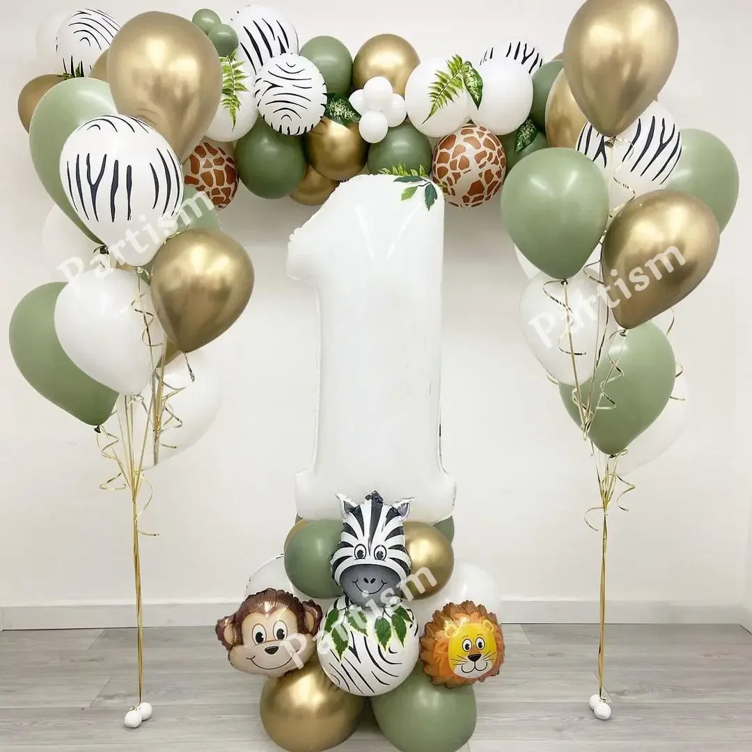 

Набор воздушных шаров в виде животных джунглей с белыми цифрами, шарики из фольги в виде обезьяны и льва для украшения дня рождения, товары для творчества, 28 шт.