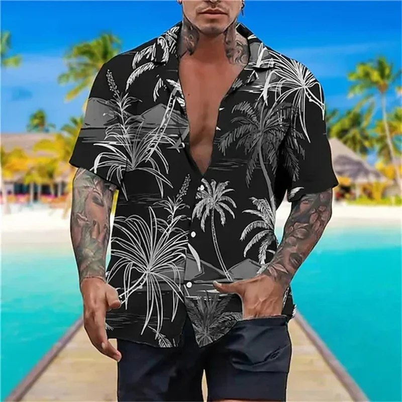 

Fashion Men's Hawaiian Shirt Daily Casual Coconut Tree 3D Printed Beach Aloha Shirts Short Sleeve Oversized Camisa Blouse Girl