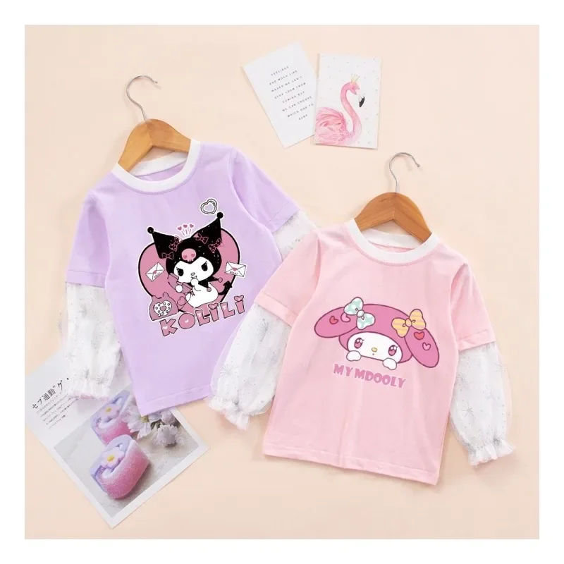 

Anime Sanrios Kuromi My Melody Printing Children Autumn Bottoming Shirt Cartoon Girl Loose Long Sleeve T-shirt Sweatershirt Kids