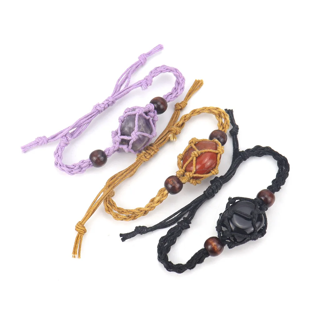 Natural Stone Brown Wax Rope Adjustable Bracelet Amethyst Rose Quartz Crystal Healing Stone Net Bag Bracelet
Natural Stone Brown Wax Rope Adjustable Bracelet Amethyst Rose Quartz Crystal Healing Stone Net Bag Bracelet