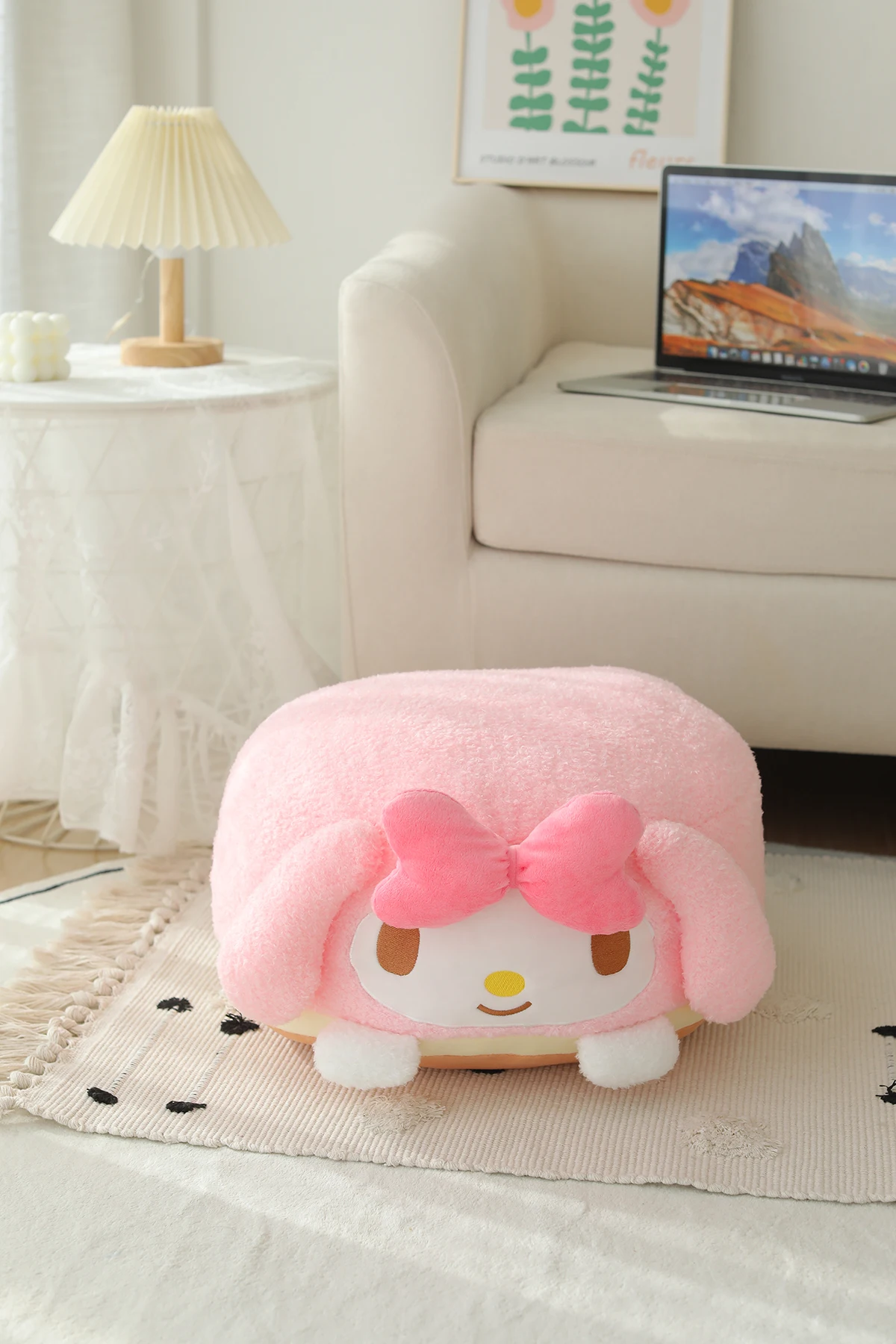 Sanrio Plush My Melody Doll Cute Lovely Lazy Man Sits On A Round Bottom Cushion Kawaii Toys