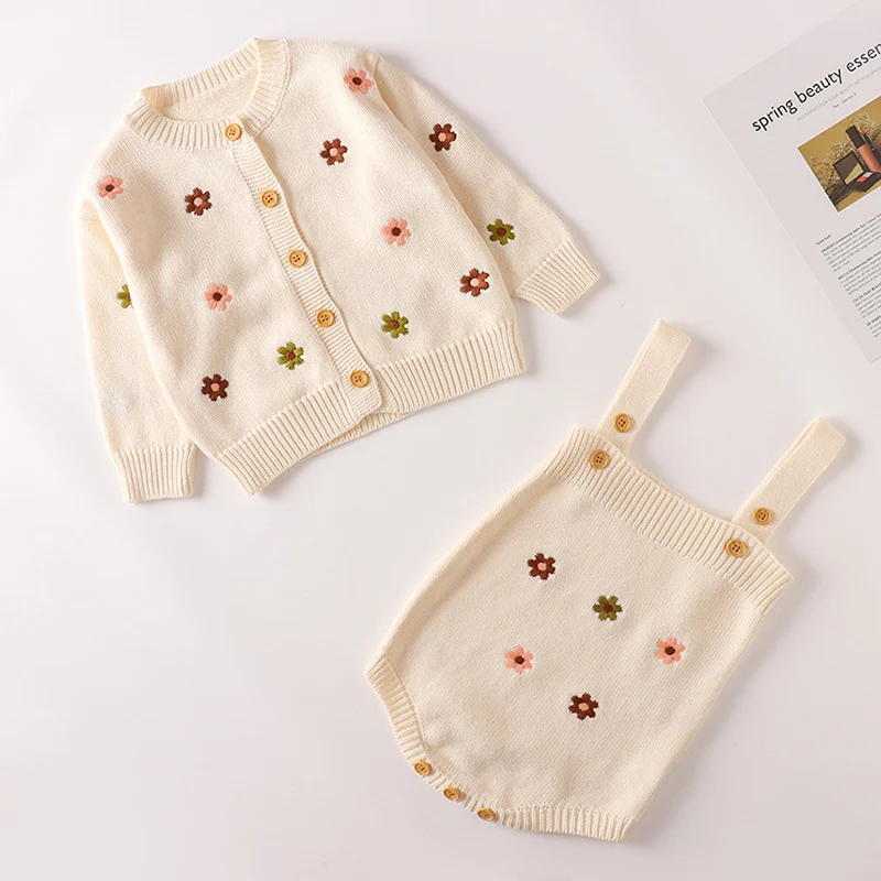 Осенне-зимний детский трикотажный костюм с длинными рукавами и цветочной вышивкой, кардиган + комбинезон, комплект одежды для новорожденных девочек
Осенне-зимний детский трикотажный костюм с длинными рукавами и цветочной вышивкой, кардиган + комбинезон, комплект одежды для новорожденных девочек