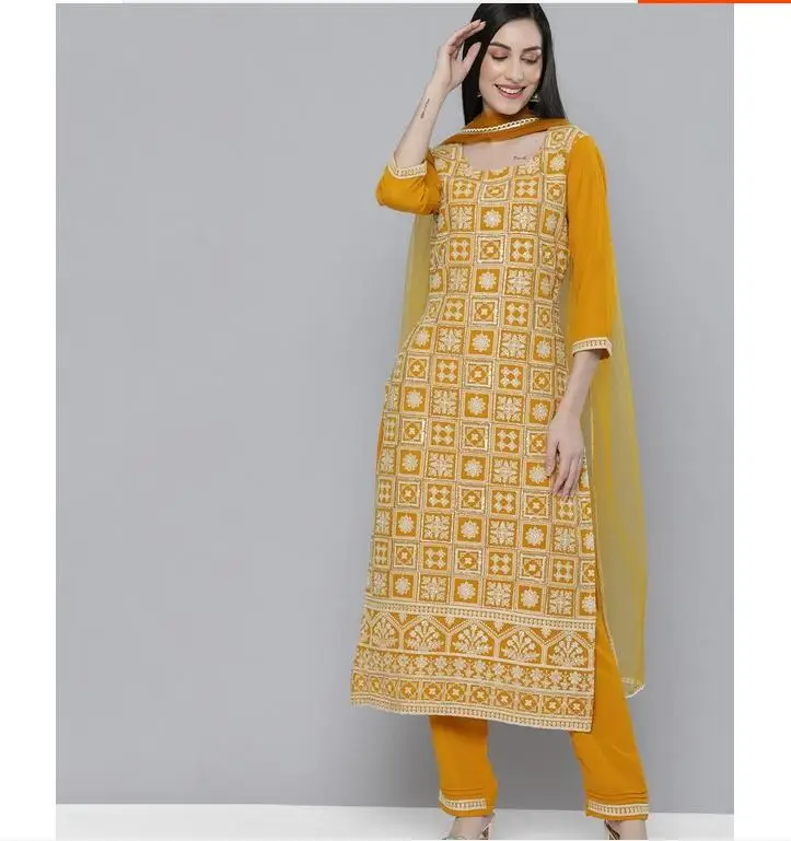 Традиционный индийский комплект с вышивкой, женский весенний костюм из панджаби, включая рубашку, брюки, шарф 
Традиционный индийский комплект с вышивкой, женский весенний костюм из панджаби, включая рубашку, брюки, шарф