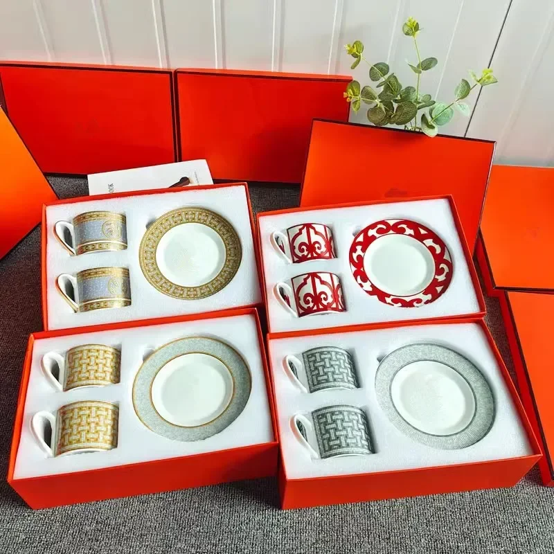 

Classic European Bone China Coffee Cups and Saucers Tableware Coffee Plates Dishes Afternoon Tea Set Home Kitchen with Gift Box