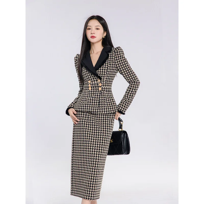 

Women's Retro Style Dress,Retro Style Elegant Luxury Senior Sense of Suit Jacket Skirt 2-Piece Set Temperament age Reduction New