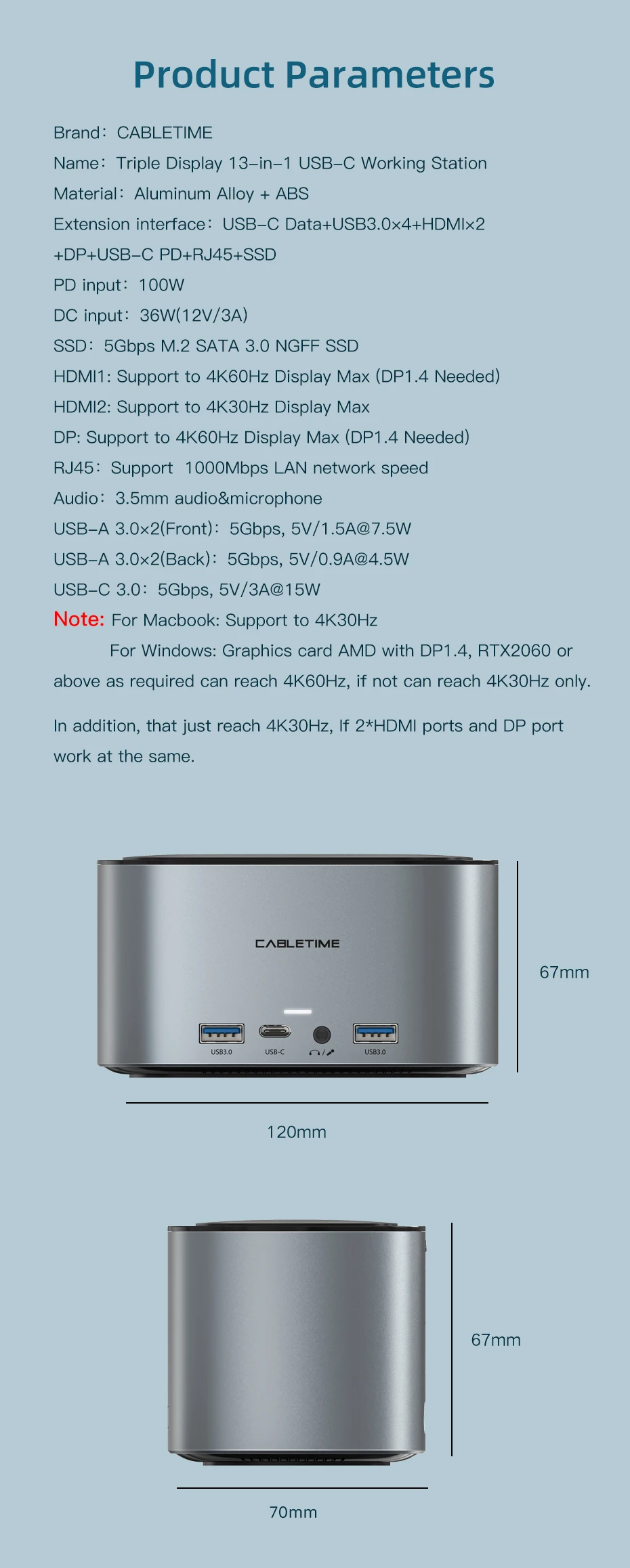 CABLETIME 13 in 1 Multi USB Docking Hub for Laptop Usb C Hub Dock HDMI 4K 60Hz RJ45 1000Mbps SSD Enclosure USB3.0 PD 100W C390 CABLETIME 13 in 1 Multi USB Docking Hub for Laptop Usb C Hub Dock HDMI 4K 60Hz RJ45 1000Mbps SSD Enclosure USB3.0 PD 100W C390