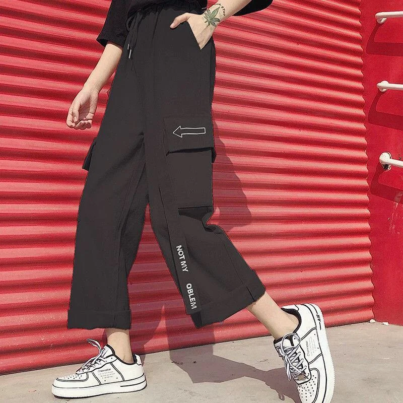 

Pantalones De Mujer Black Cargo Pants Y2k Women Casual Wide Leg Pants Korean Style Joggers Baggy Straight Trousers Streetwear