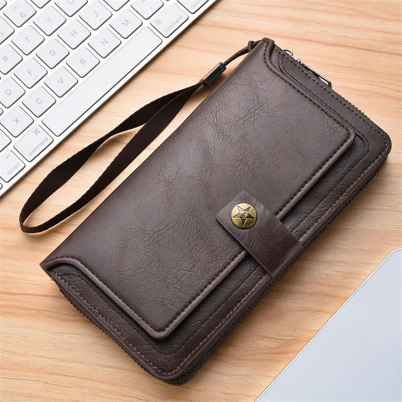 

Men Long Wallet Clutch Bag Credit Card Holder Purses Soft Leather Wallet With Multiple Card Slots Fashionable Retro Handbag