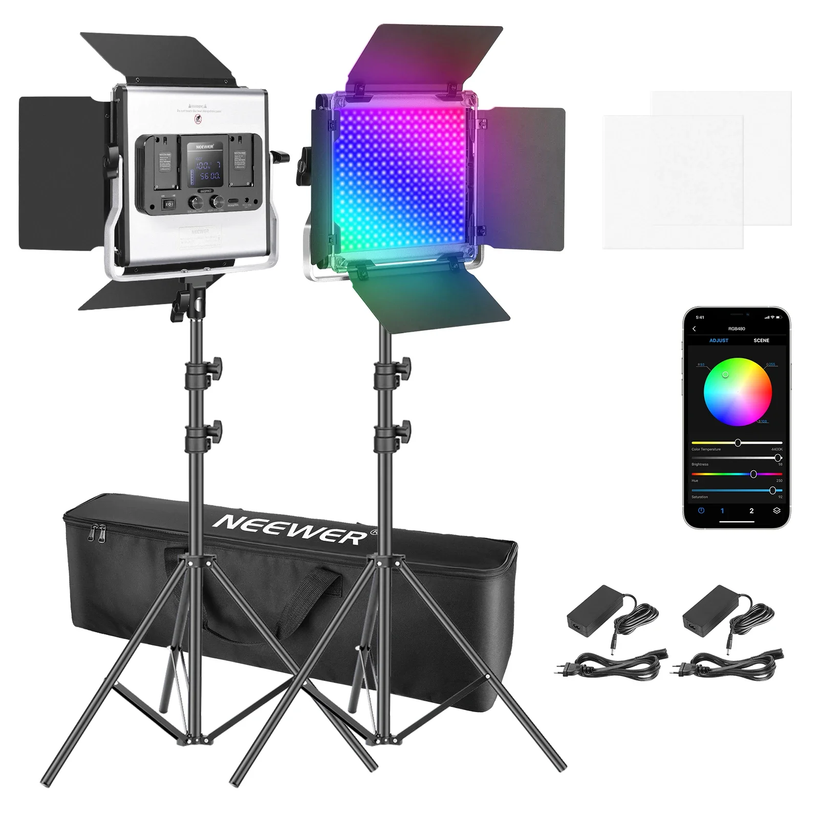 Neewer 2 Packs 480 RGB Led Light With APP Control, Photography Video Lighting Kit With Stands And Bag, 480 SMD LEDs Adjustable
Neewer 2 Packs 480 RGB Led Light With APP Control, Photography Video Lighting Kit With Stands And Bag, 480 SMD LEDs Adjustable
