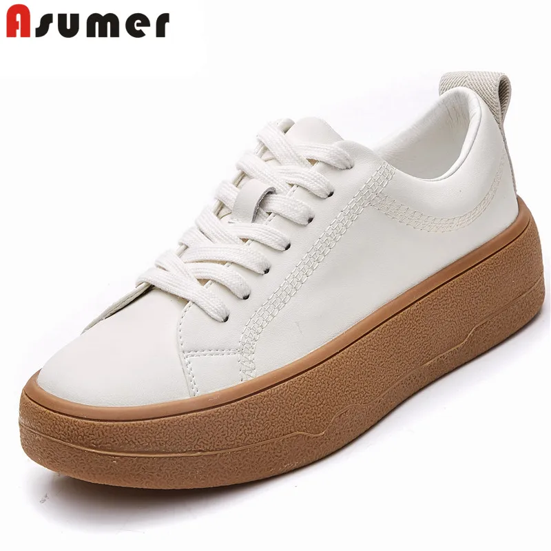 

ASUMER 2022 New Cow Leather Women Flats Genuine Leather Shoes Lace Up Platform Shoes Women's Sneakers Ladies Casual Shoes