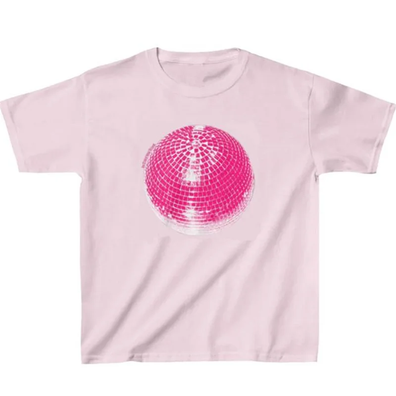 

Y2K Harajuku Tops Women Disco Ball Print T-shirts Streetwear Crop Top Aesthetic Gothic Baby Tees Slim 2000s Vintage Emo Girls