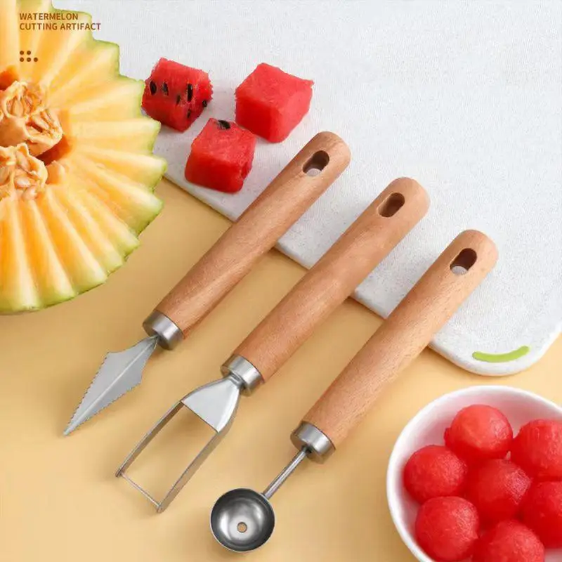 Multifunctional 3 Pc Carving Knife Set For Kitchen Use Melon Baller Scoop/Melon Cutter Stainless SteWood Handle Kitchen Gadget
Multifunctional 3 Pc Carving Knife Set For Kitchen Use Melon Baller Scoop/Melon Cutter Stainless SteWood Handle Kitchen Gadget