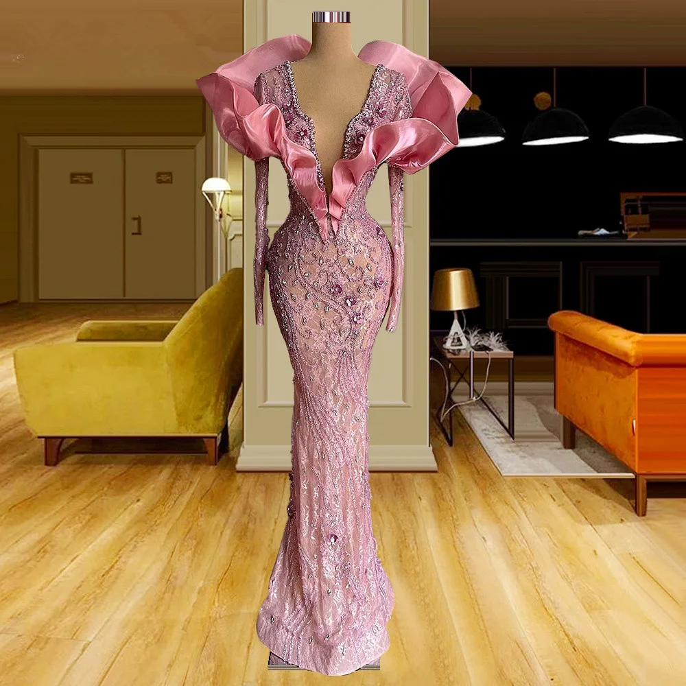 Exquisite Pink Prom Gowns Lace Beading 3D Appliques Evening Dresses Custom Made Ruffles Mermaid Party Dresses
Exquisite Pink Prom Gowns Lace Beading 3D Appliques Evening Dresses Custom Made Ruffles Mermaid Party Dresses