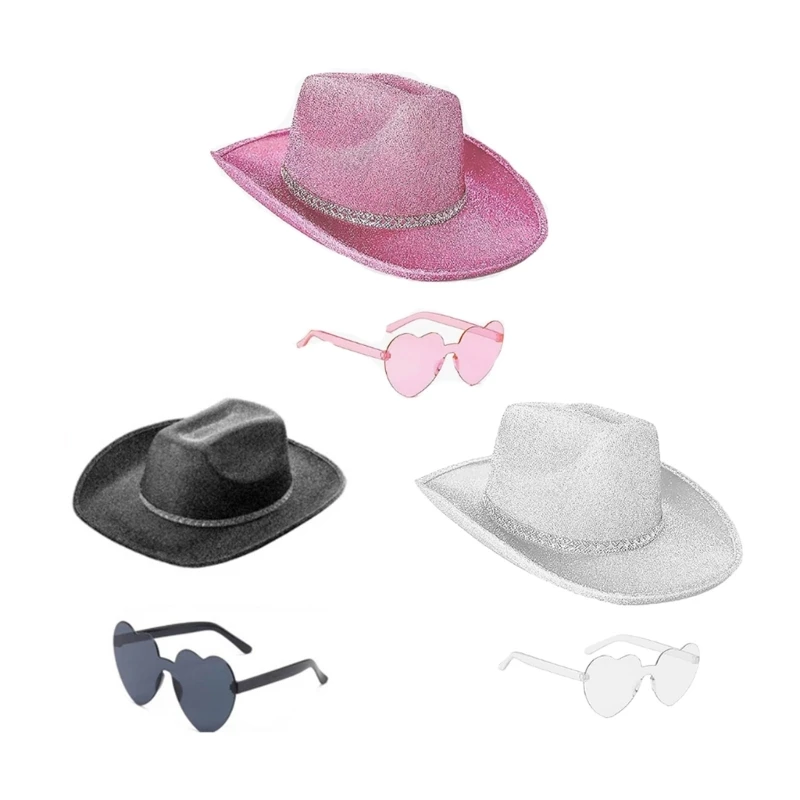 

Vacation Cowboy Hat Glitters and Sunglasses Surprise Gift for Girl Boys Cowgirl Hat for Carnivals Music Festival DXAA