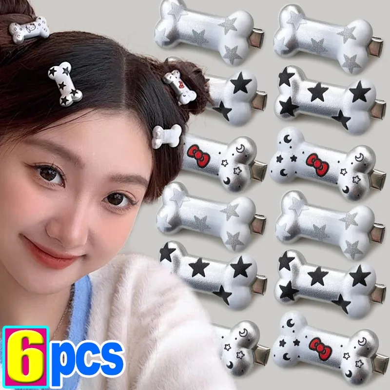 

1-6pcs Y2K Star Silver Bone Hair Clip Cute Cartoon Hairpins for Girl Fashion Lolita Bobby Pin Pentagram Barrettes Women Headwear