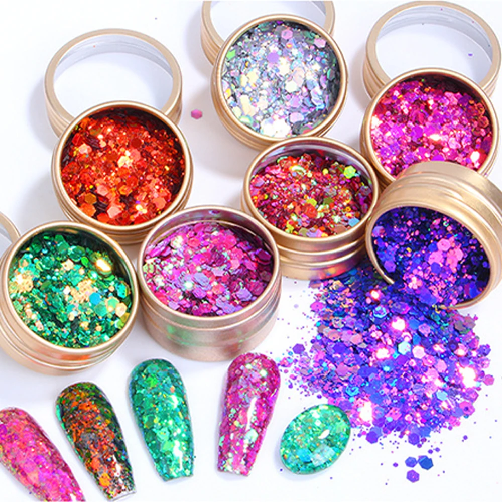 200G/Bag Very thin Hexagon Discoloration Glitters Nail Tip Holographic Laser Sequins Powder DIY Chrome Powders Resin Crystal Mud
200G/Bag Very thin Hexagon Discoloration Glitters Nail Tip Holographic Laser Sequins Powder DIY Chrome Powders Resin Crystal Mud