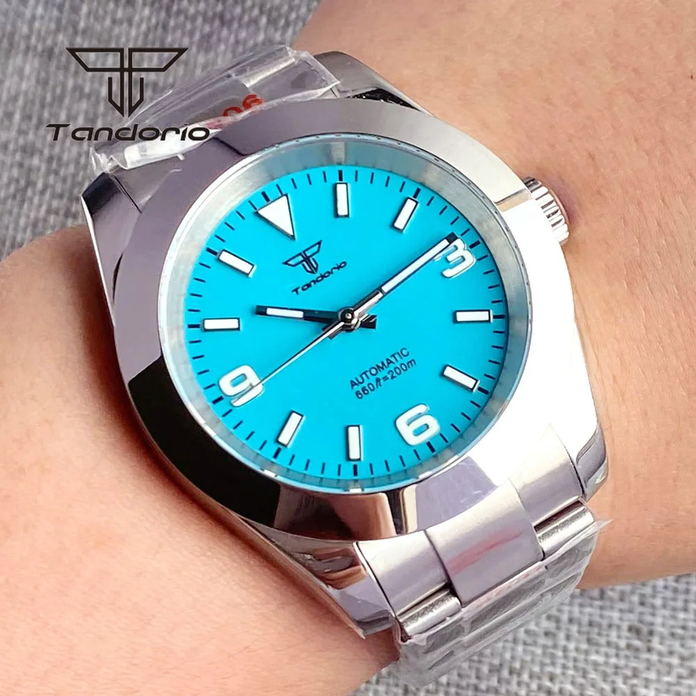 

Tandorio NH35A Sky Blue Dial Luminous 36mm/39mm Stainless Steel Automatic Men's Watch Sapphire Glass Polished Bezel Glide Clasp