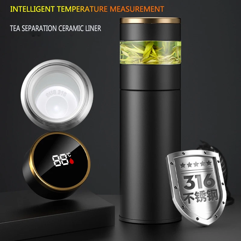 

450ml Insulated Cup Stainless Steel Tumbler Thermos Bottle Travel Coffee Mug Tea Infuser Vacuum Flask Temperature LED Display