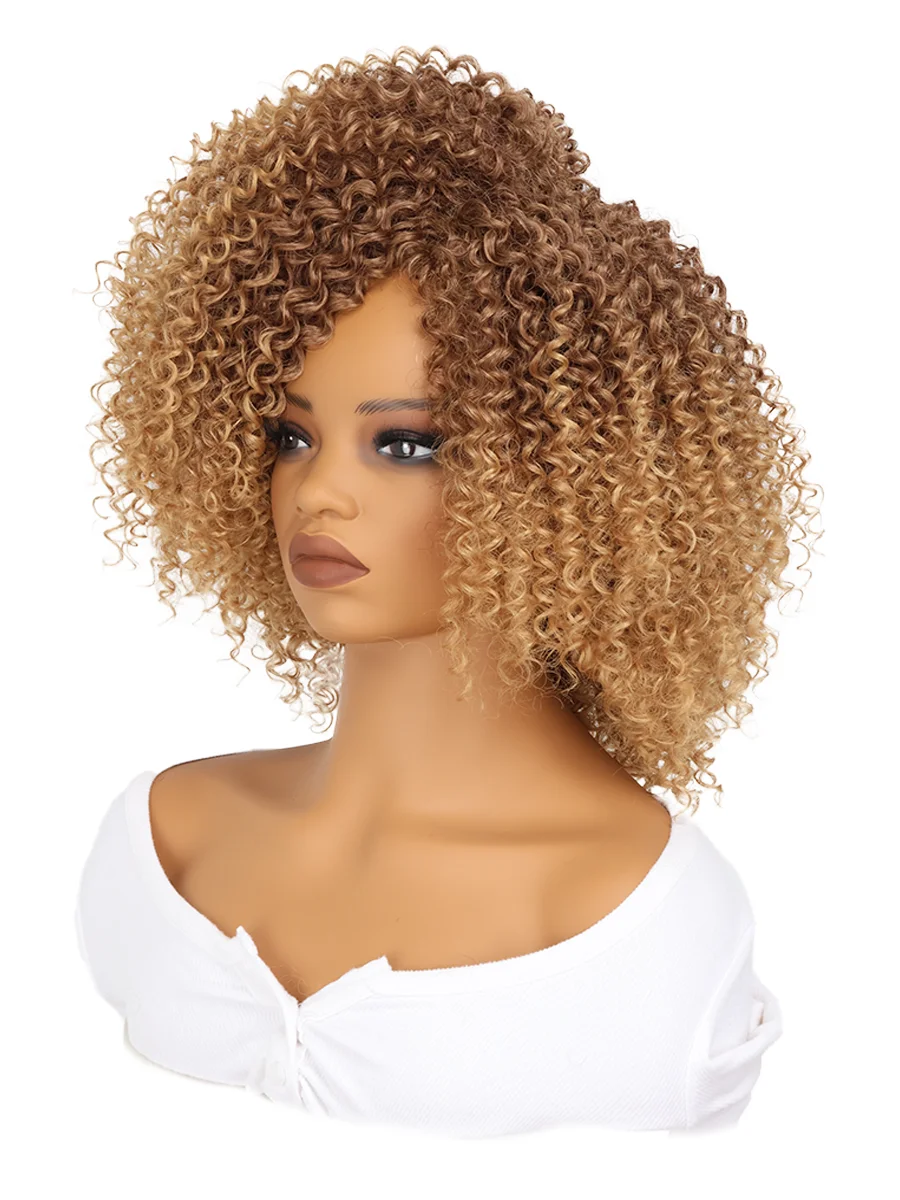

Blonde Synthetic Heat Resistant Curly Wigs Spring curl side part wig 14Inch Machine Made Wigs Without Bangs Daily Party Use Wigs