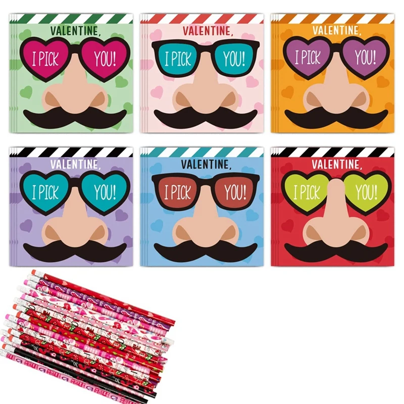 Funny Nose Picking Valentines Day Gifts Kit For Kids - 24 Valentines Day Cards & 24 Pencils Set - I Pick You Mustache Glasses
Funny Nose Picking Valentines Day Gifts Kit For Kids - 24 Valentines Day Cards & 24 Pencils Set - I Pick You Mustache Glasses