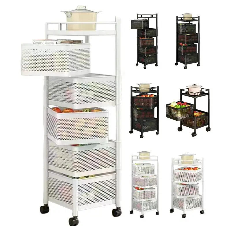 

Fruit & Vegetable Shelf Vegetable Storage Basket With Multiple Layers Kitchen Fruits Rolling Cart Hanging Chili Peppers Basket