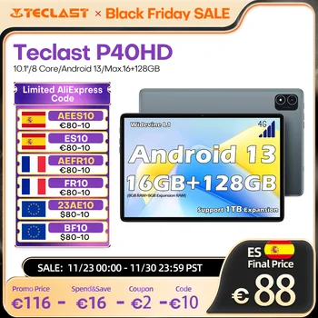 TECLAST P40HD tablet, 10,1 inch, Android 13, Max. 16gb RAM, ROM