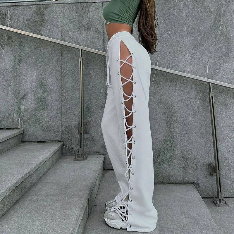Knitted Slit Hollow Out Sweatpants Women Black Y2k Solid Loose High Waist Long Pants Casual Hip Hop Streetwear Lace Up Trousers
Knitted Slit Hollow Out Sweatpants Women Black Y2k Solid Loose High Waist Long Pants Casual Hip Hop Streetwear Lace Up Trousers