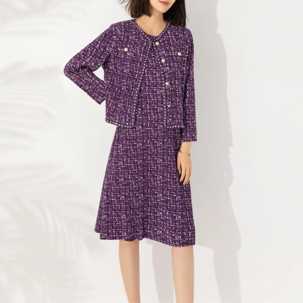 Miyake Pleated Fashion Suit Printing Single-breasted Long-sleeved Jacket Dress Half-skirt Elegant Pop-ups Hot Women's Clothing
Miyake Pleated Fashion Suit Printing Single-breasted Long-sleeved Jacket Dress Half-skirt Elegant Pop-ups Hot Women's Clothing