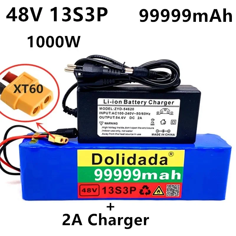 

48V99999Ah 1000w 13S3P XT60 48V Lithium ion Battery Pack 99999mah For 54.6v E-bike Electric bicycle Scooter with BMS+charger