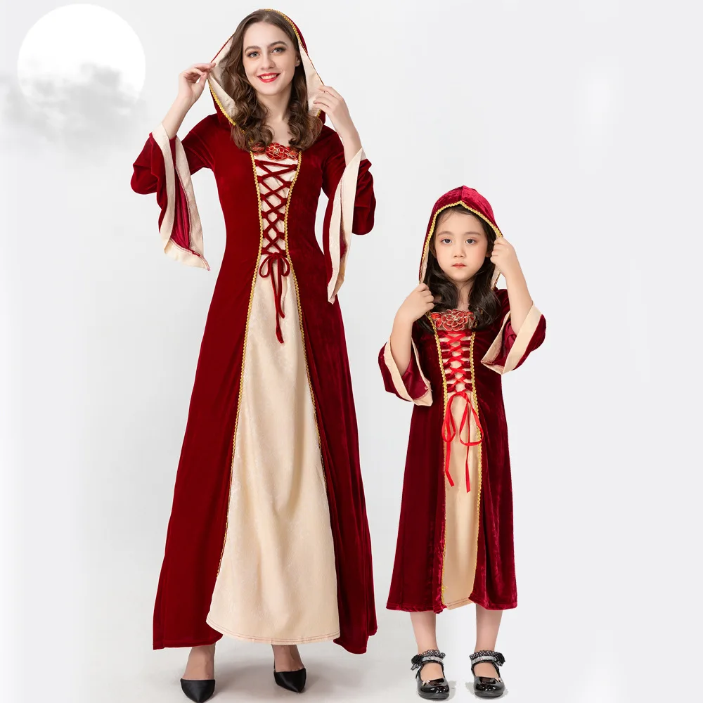 

Halloween Little Red Riding Hood Ancient European Long Sleeve Medieval Royal Vampire Cosplay Costume