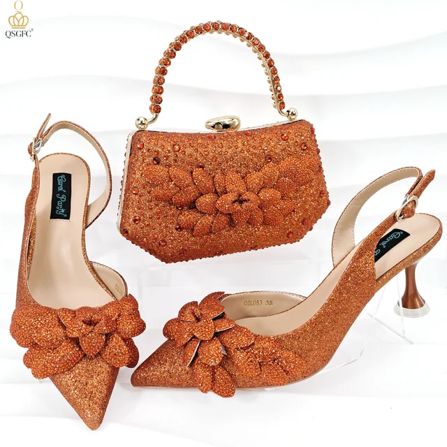 Chaussures à Talons Hauts et Sac de Style Nigérien, Fleurs Résistantes à l'Usure et Confortables avec Embellissement en Strass 1
