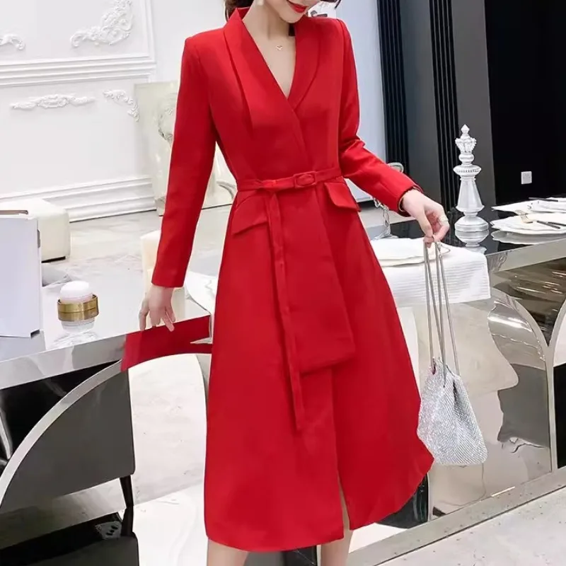 Red Long Sleeve Elegant Dress for Women Evening Party with Belt Women Clothing Turn-down Neck Business Streetwear Vestido Summer
Red Long Sleeve Elegant Dress for Women Evening Party with Belt Women Clothing Turn-down Neck Business Streetwear Vestido Summer