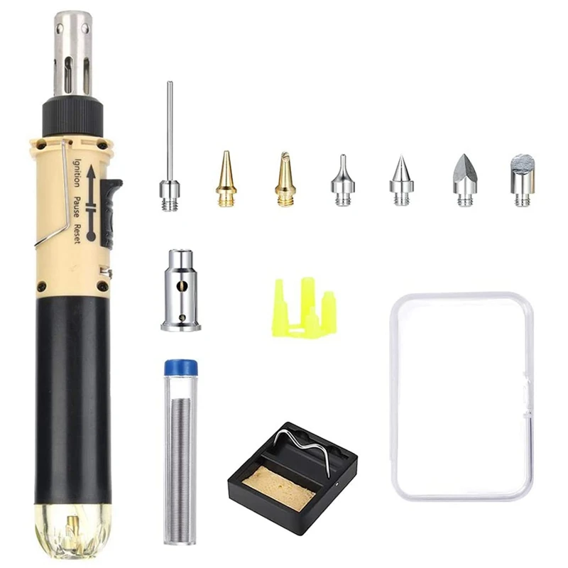 

12 In 1 Butane Gas Soldering Iron Kit Adjustable Flame Cordless Butane Powered Soldering Iron Welding Torch Solder Tool