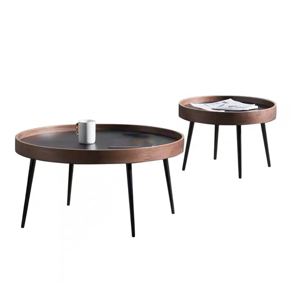 

New Minimalism Coffee Tables Circle Small Side Tables Artificial Sheet Frame Package Border Shedding Design Iron Legs Detachable