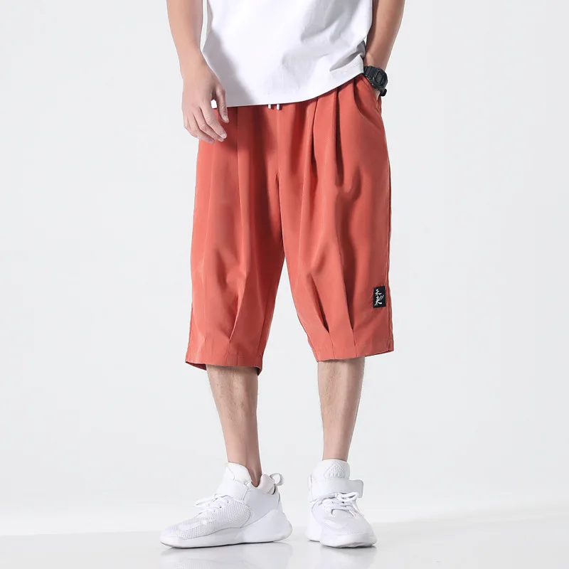 

Plus Size Summer Men Sports Shorts Joggers Calf-length Casual Baggy Pants Male Capris Trouser 8XL Loose Straight Cropped Shorts