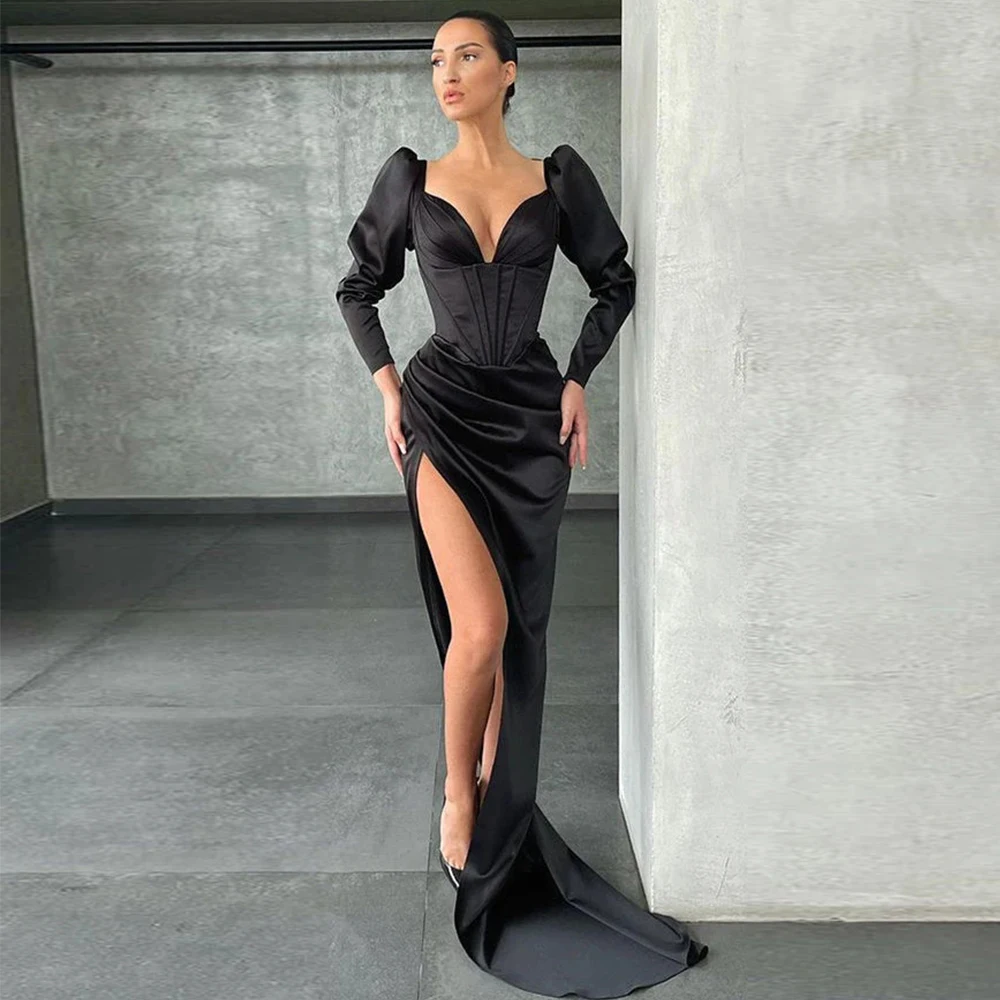 Satin Sexy V-Neck Evening Dresses Women's Pleated Long-Sleeved Mermaid Side High Split Princess Prom Gown Formal Party 2023 Robe
Satin Sexy V-Neck Evening Dresses Women's Pleated Long-Sleeved Mermaid Side High Split Princess Prom Gown Formal Party 2023 Robe