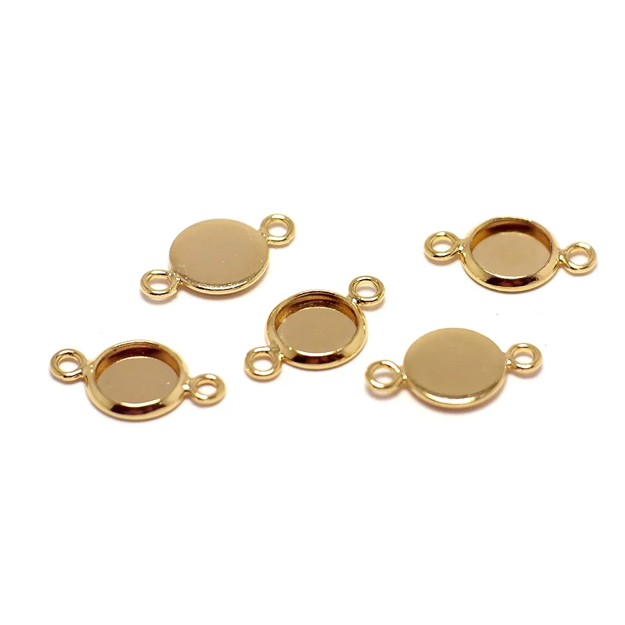 

6pcs Disc For Natural Stone Pearls Beads,Gold Color Plated Brass,Pad Connector, Paste 6mm Round Cab