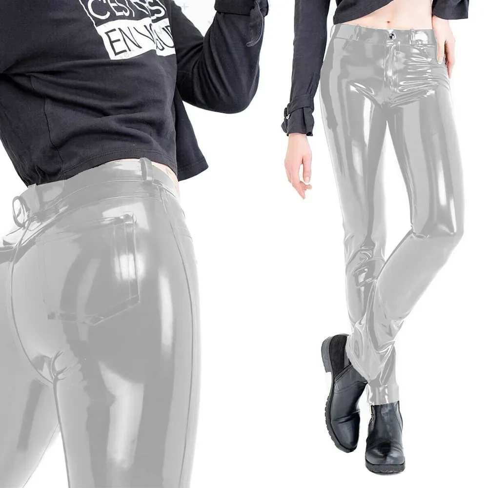 Fashion Women's Slim Fit Pencil Pants Wetlook PVC Leather Long Pants High Waisted Back Pockets Capris Streetwear Women Clothing 48 S4a993e11274744c1be7724a7e21ade1dy