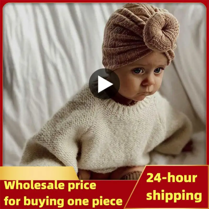 Мягкая Детская шапка-тюрбан, шапки для новорожденных с узлом-пончиком, однотонные Детские шапки на осень и зиму