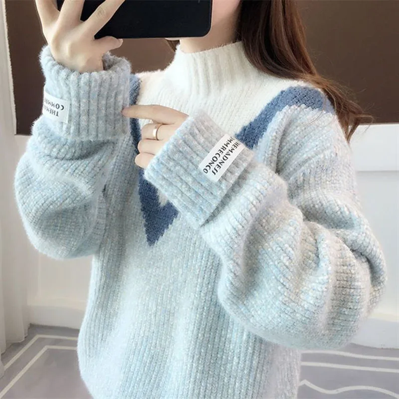 Half High Collar Fashion Patchwork Thick Sweaters Autumn Winter Korean Preppy Style Loose Long Sleeve Sweet Knitted Jumpers
Half High Collar Fashion Patchwork Thick Sweaters Autumn Winter Korean Preppy Style Loose Long Sleeve Sweet Knitted Jumpers