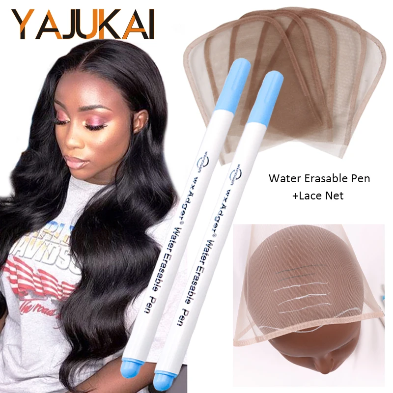 

Yajukai Transparent Swiss Lace Net For Making Closure Front Wigs 5Pcs 4X4 5X5 13X4 13X6 Net And 5Pcs Marked Water Erasable Pens