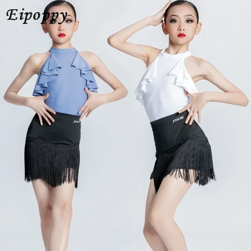 

Latin dance training clothes for girls Xia professional dance performance clothes New style children's backless black and white