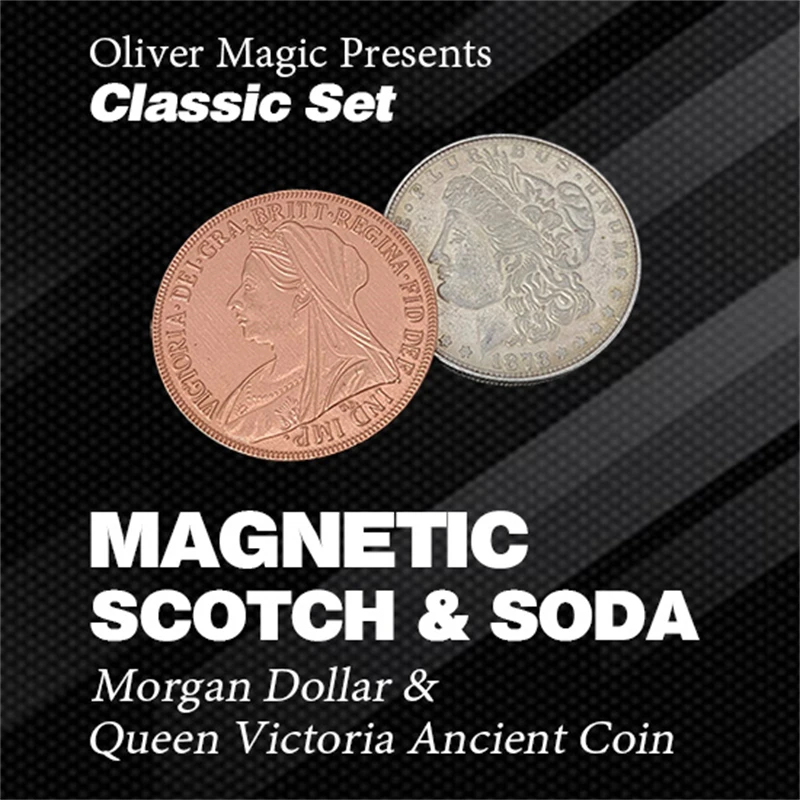 

Magnetic Scotch & Soda (Morgan Dollar and Queen Victoria Ancient Coin) Magic Tricks Close Up Illusions Gimmicks Mentalism Props