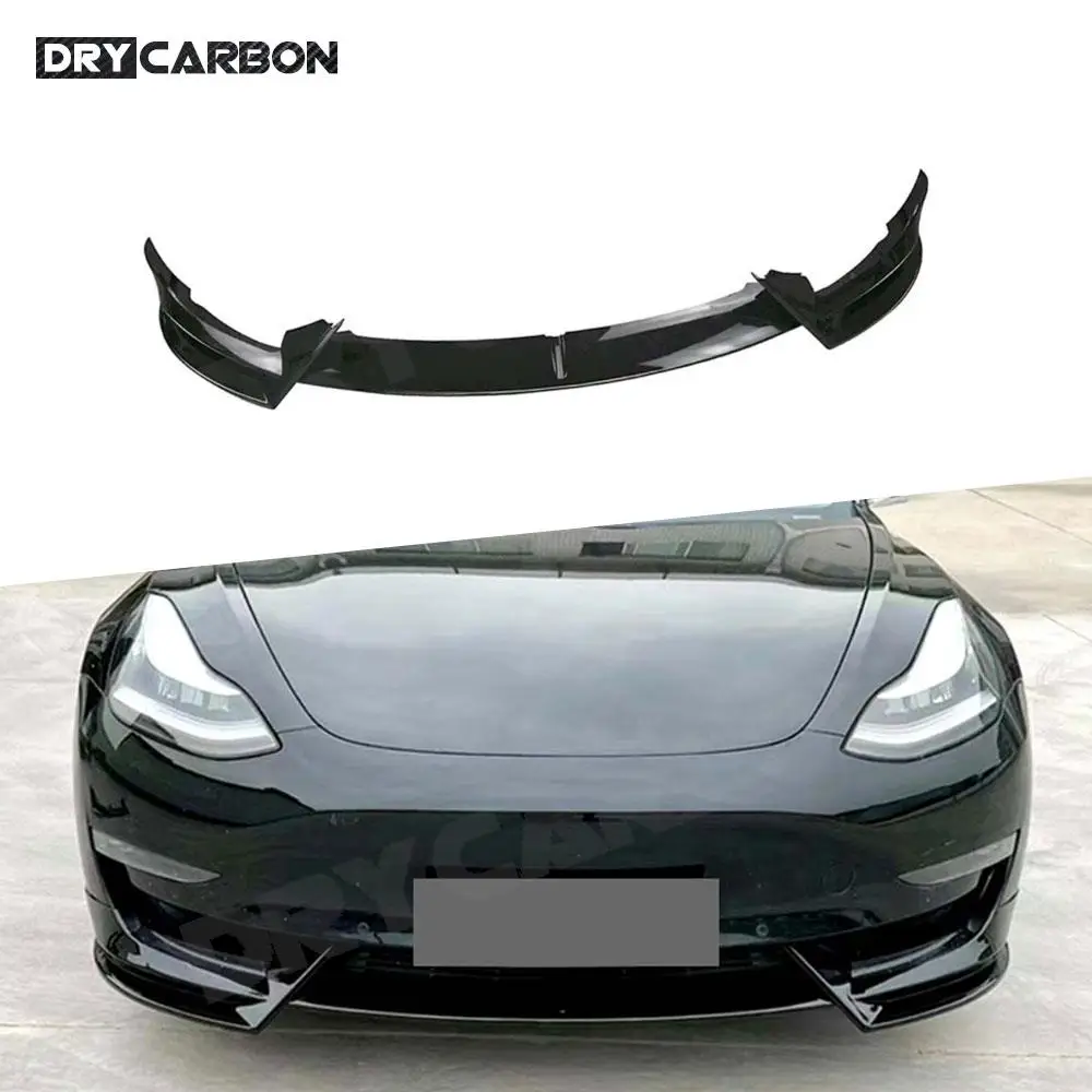 

ABS Gloss Black Front Bumper Lip Spoiler Diffuser Chin for Tesla Model 3 2017+ Carbon Look Car Lip Spoiler BodyKit Accessories