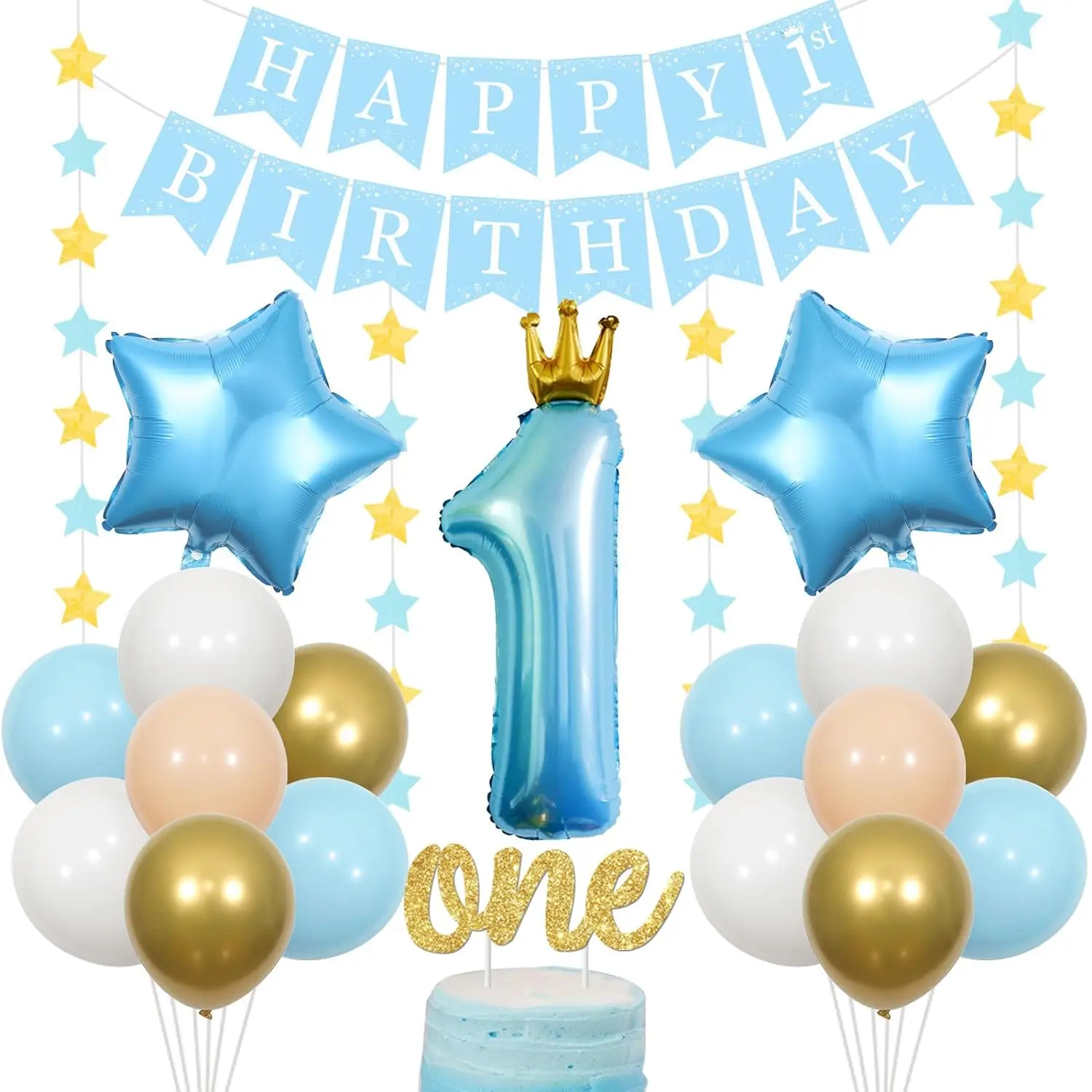 

Украшение на 1-й день рождения, баннер, воздушные шары, торт, Топпер, звезда, Бумажная гирлянда для первого дня рождения, товары для вечеринки