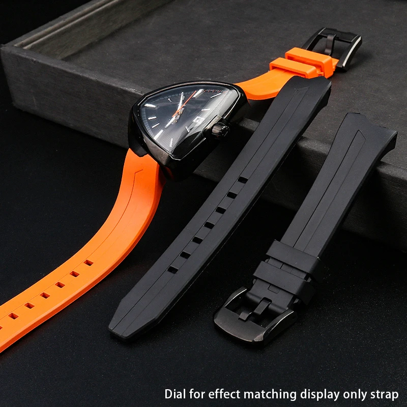 

20mm Rubber Watchband For Hamilton Elvis 80th Anniversary H245850 H245550 H24585331 Concave-convex Waterproof Strap Black Orange