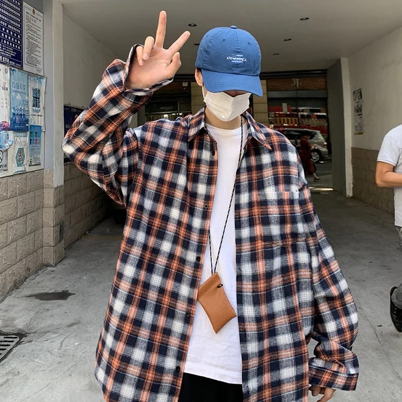 Long Sleeved Shirts Men Loose Korean Fashion Plaid Pattern Harajuku Tops Single Breasted Blouses Autumn Lapel Streetwear Shirts
Long Sleeved Shirts Men Loose Korean Fashion Plaid Pattern Harajuku Tops Single Breasted Blouses Autumn Lapel Streetwear Shirts