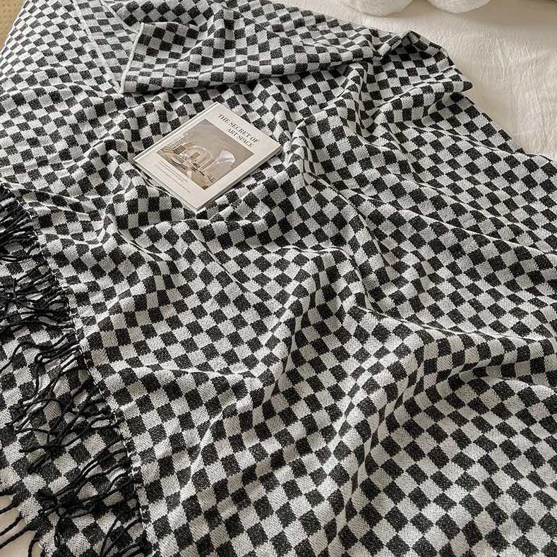 Зимнее трикотажное одеяло для рифборда с кисточками, мягкие чехлы для кровати, однотонное толстое покрывало, принадлежности для кровати