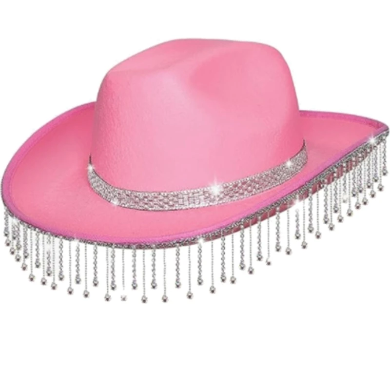 

Vacation Cowboy Hat Diamante Tassels Hand Beading Crystal Gift for Girl Boys Cowgirl Hat for Carnivals Music Festival