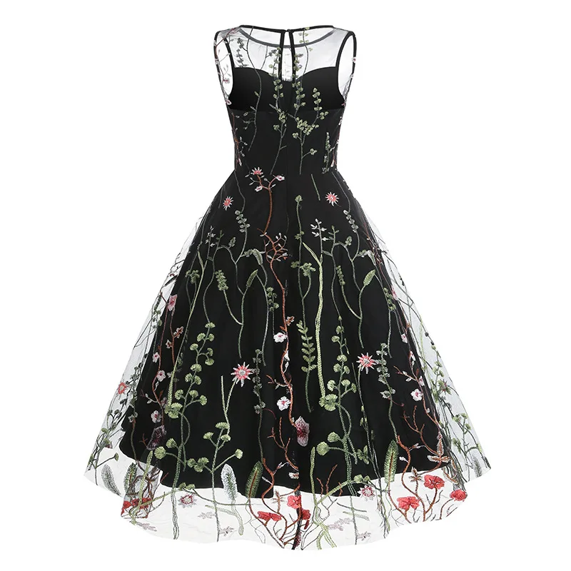 Floral Embroidered Mesh Overlay Vintage Long Dresses for Women High Waist Birthday Party Elegant Summer Dress 
Floral Embroidered Mesh Overlay Vintage Long Dresses for Women High Waist Birthday Party Elegant Summer Dress
